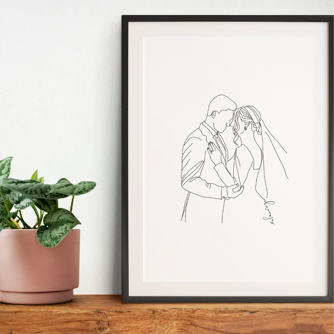 Hand Drawn Wedding Couple Line Art Print