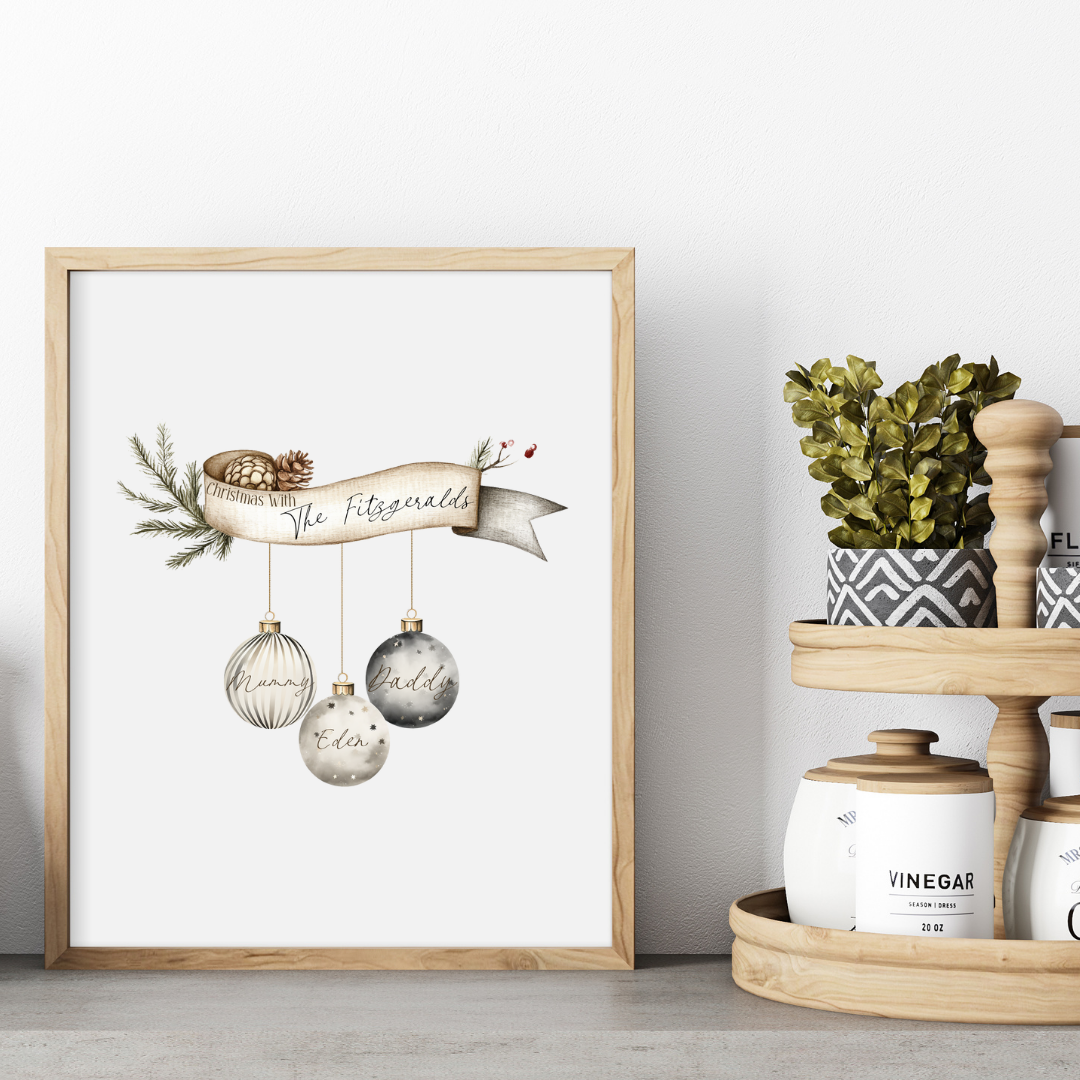 Family Bauble Christmas Print