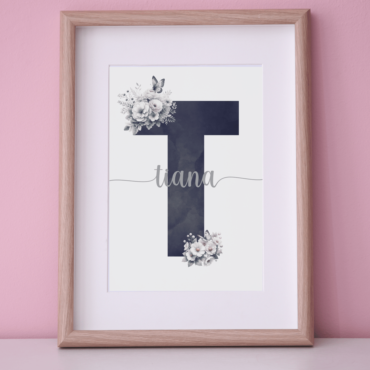 Monochrome Floral Name Print - SRKD Designs