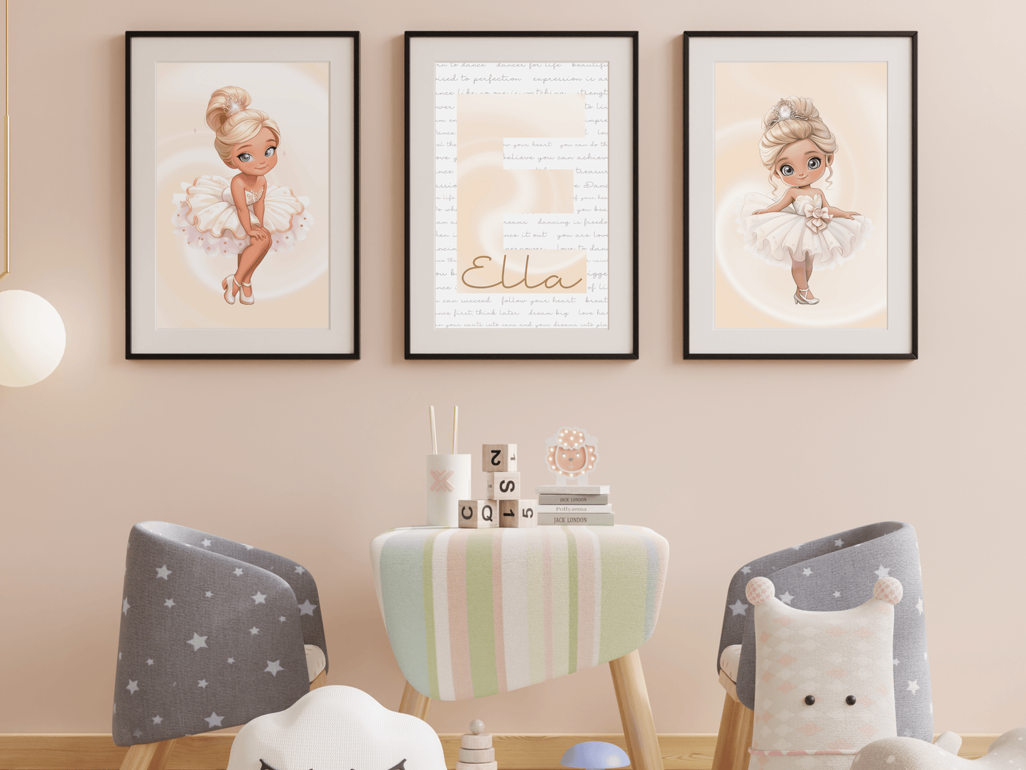 White and Cream Personalised Dancer Wall Art Set - SRKD Designs