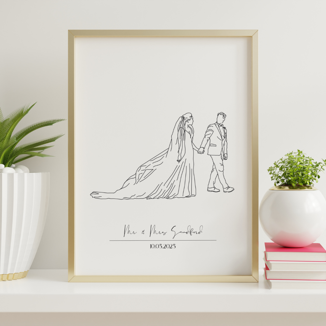 Hand Drawn Bride and Groom Line Art Print