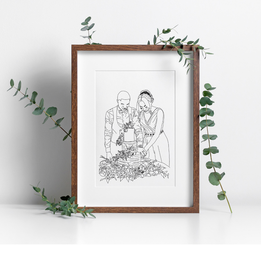Hand Drawn Wedding Cake Line Art Print