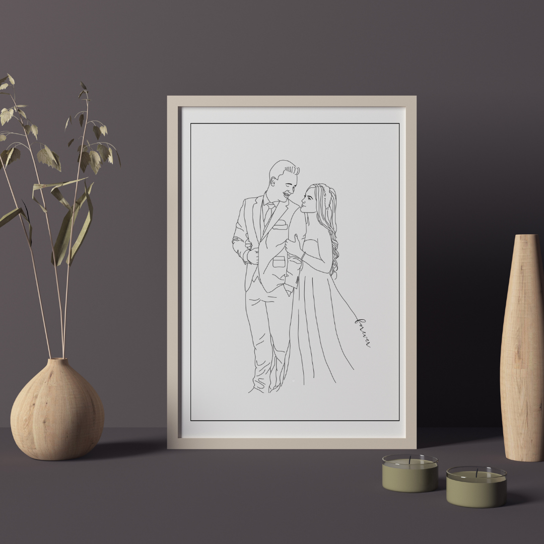 Hand Drawn Wedding Couple Line Art Print