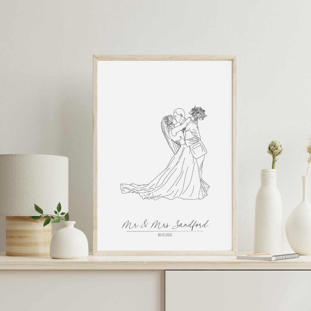 Hand Drawn Bride and Groom Line Art Print