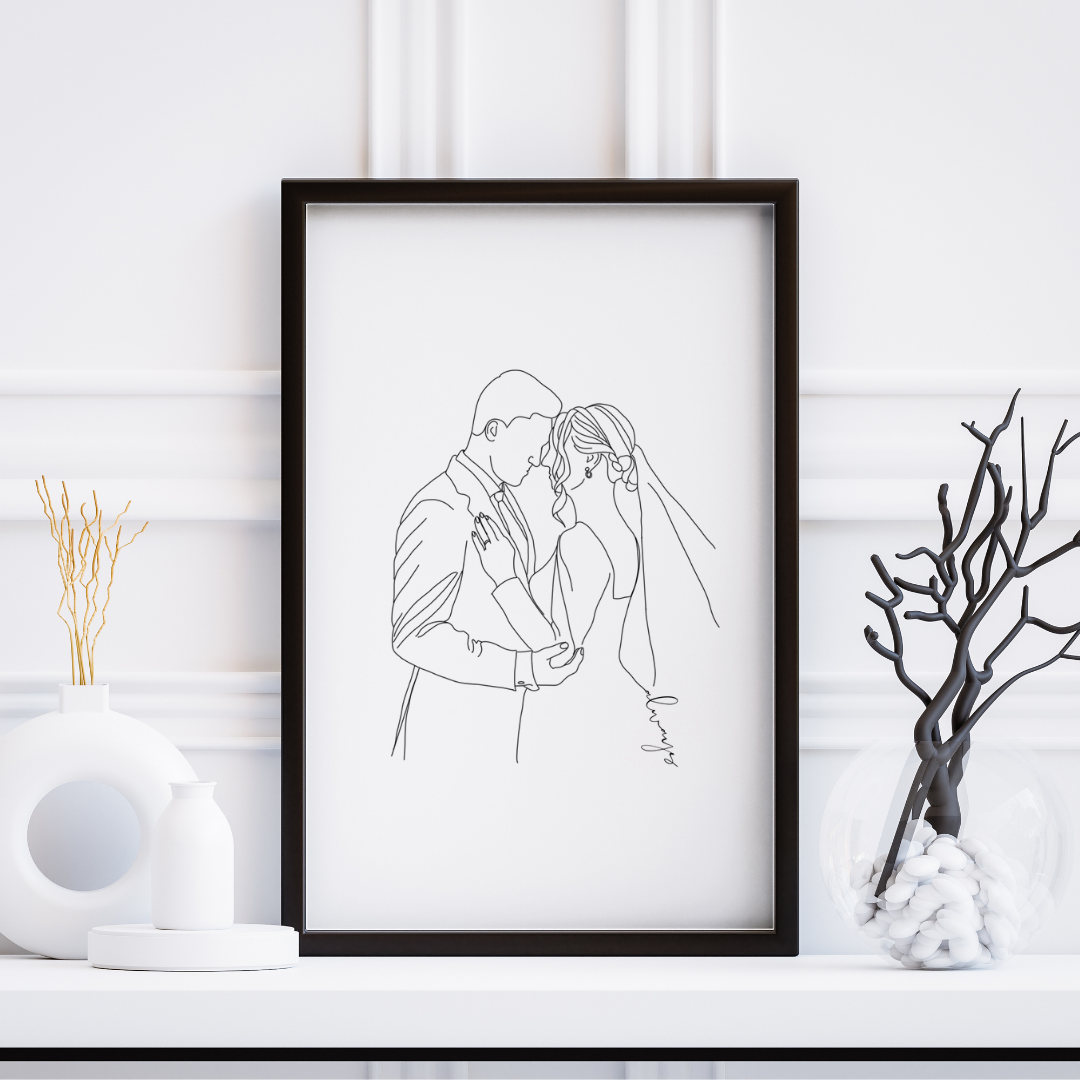 Hand Drawn Wedding Couple Line Art Print