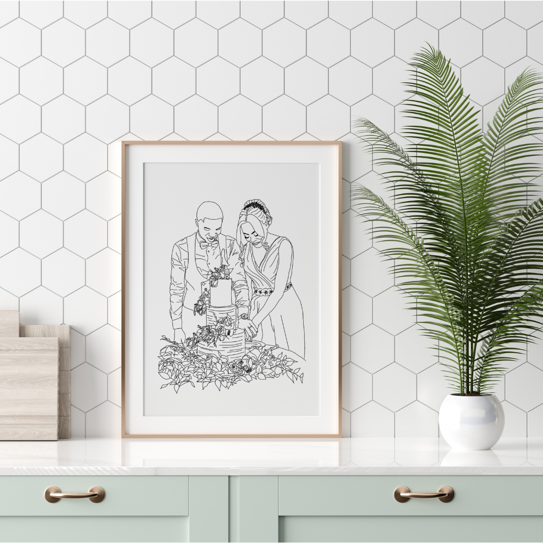 Hand Drawn Wedding Cake Line Art Print