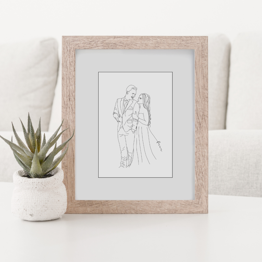 Hand Drawn Wedding Couple Line Art Print