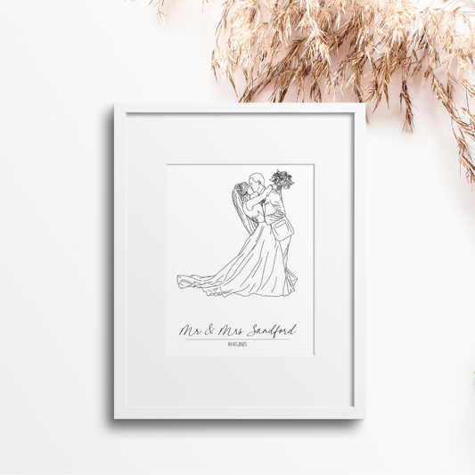 Hand Drawn Bride and Groom Line Art Print