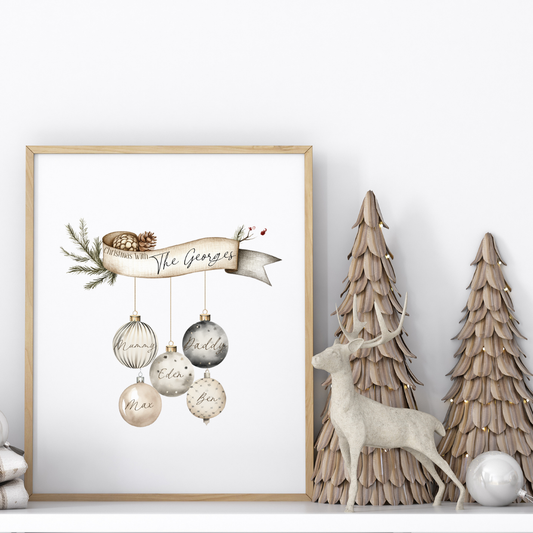 Family Bauble Christmas Print