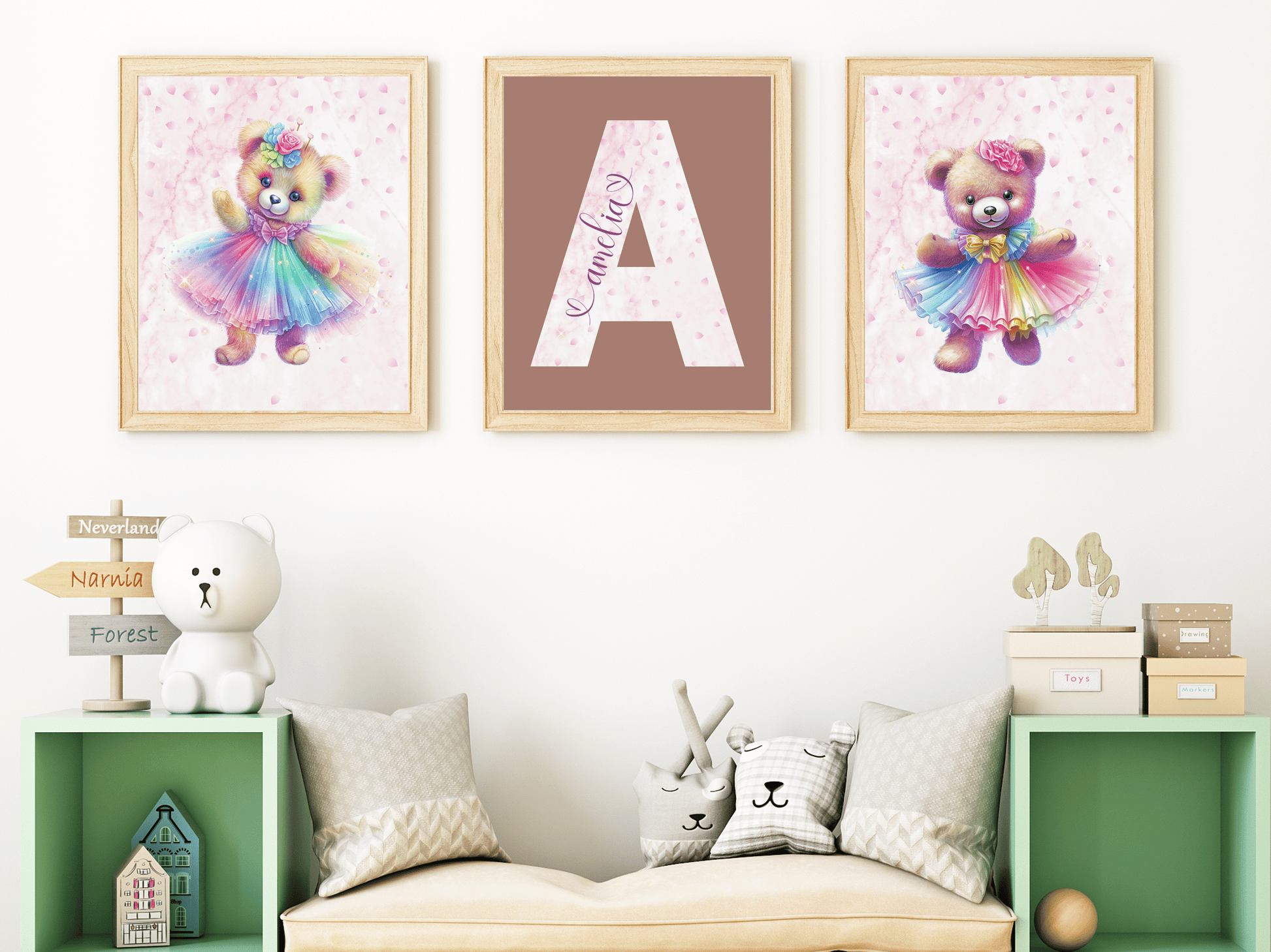 Cute Teddy Bear Wall Art Set - SRKD Designs