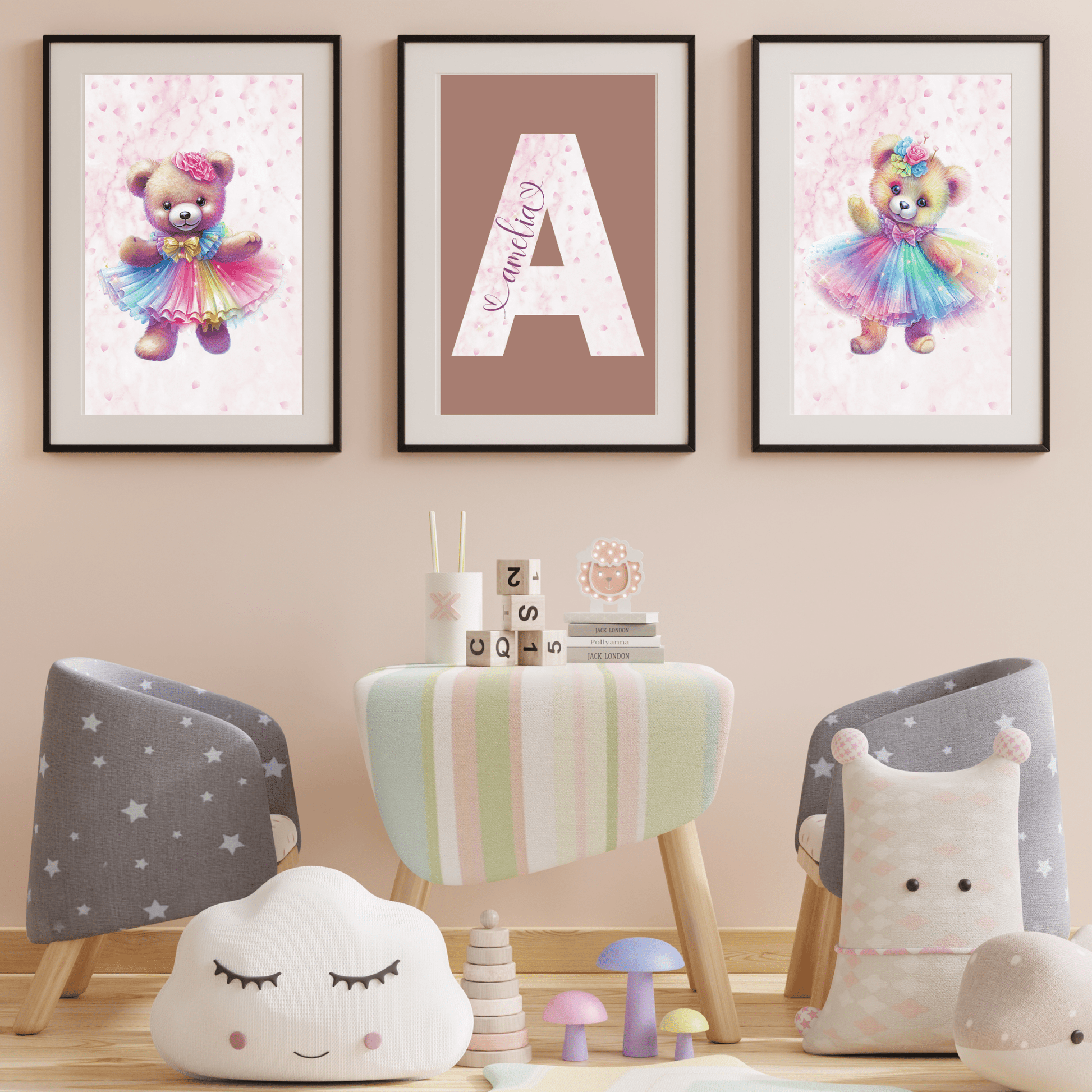 Cute Teddy Bear Wall Art Set - SRKD Designs