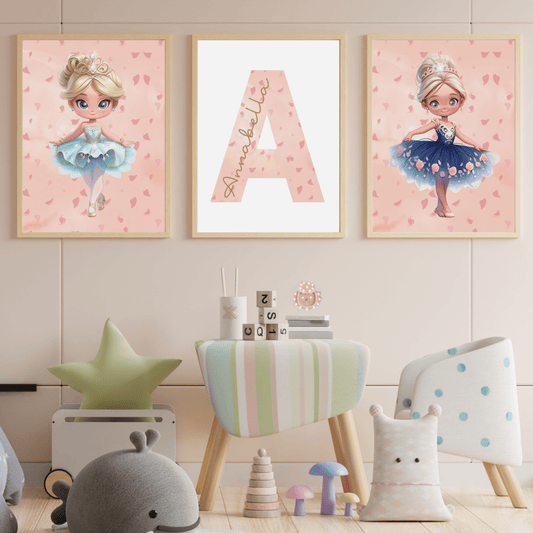 Pink and Blue Dancer Wall Art Trio