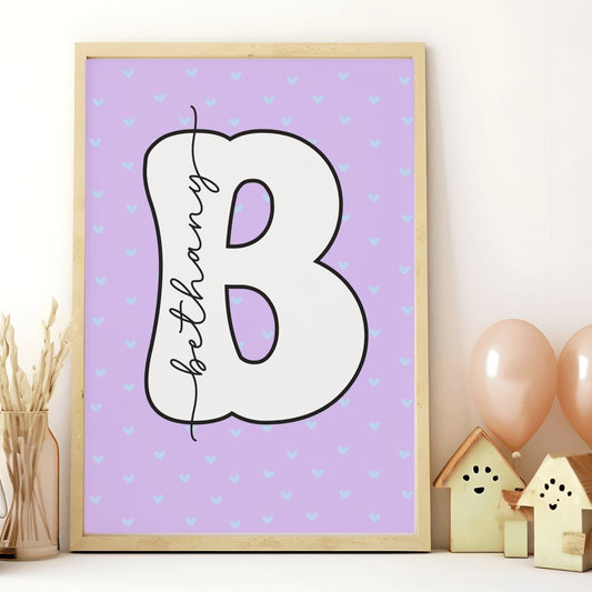 Purple and Blue Hearts Name Print