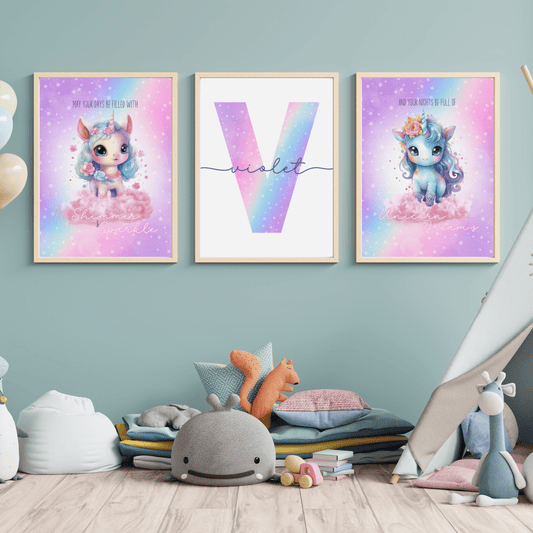 Purple Unicorn Wall Art Trio - SRKD Designs